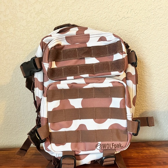 WOLFpak 9L Backpack in Brown and White Cow Print - Picture 1 of 6